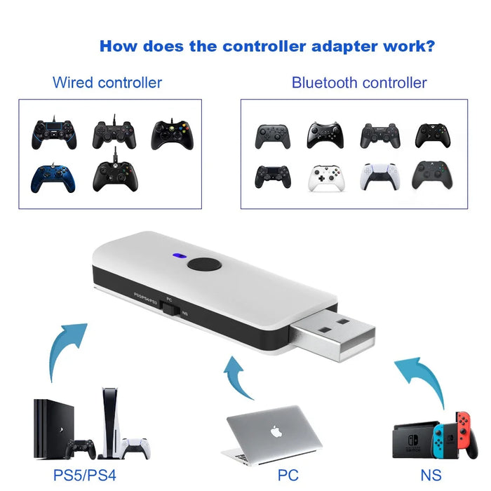 JYS P5119 Bluetooth+Wired Joystick Gamepad Converter for PS5/PS4/PS3/PC Gaming Controller Adapter - 5