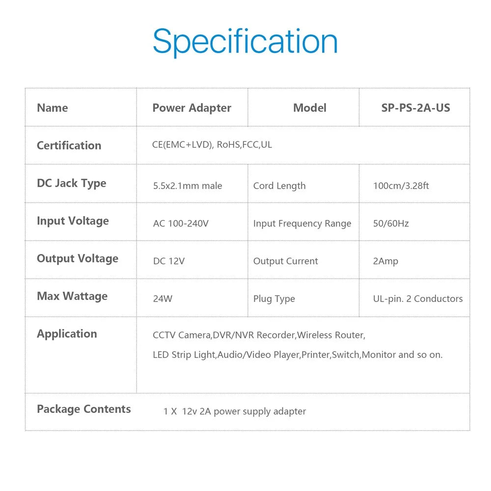 ZOSI DC 12V 2A 2000mA Power Supply Adapter for CCTV Security Camera Surveillance System - EU Plug - 7
