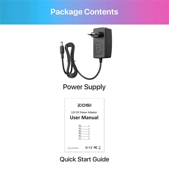 ZOSI 12V 1A 1000mA Power Supply Adapter CCTV Security Camera System for Home Surveillance - EU Plug - 7