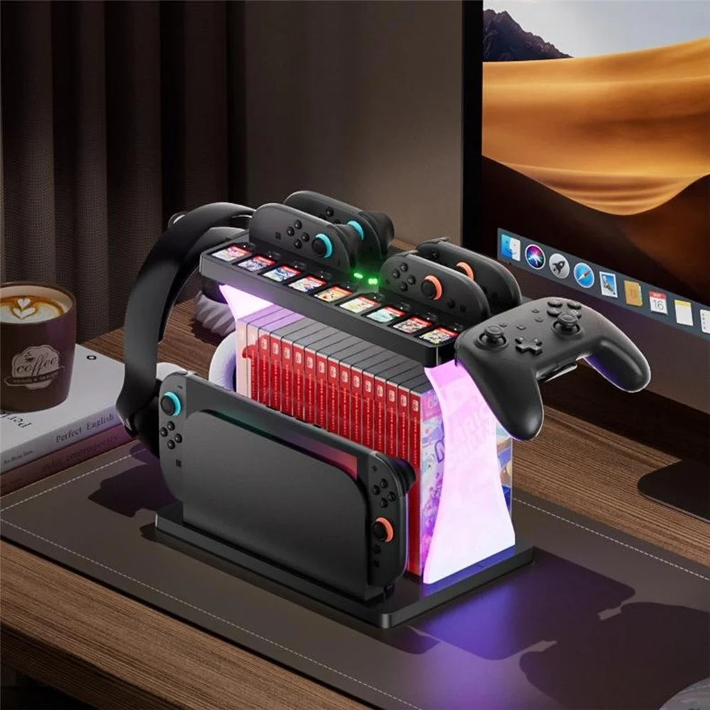 HBS-2806 For Nintendo Switch 2 Console Storage Rack Joy-Con Controller Charging Station Headset Holder Game Card Organizer - 2