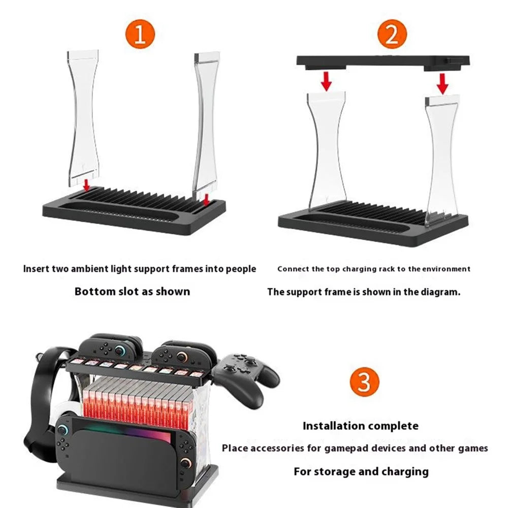 HBS-2806 For Nintendo Switch 2 Console Storage Rack Joy-Con Controller Charging Station Headset Holder Game Card Organizer - 3