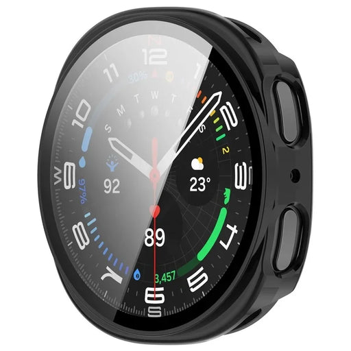 WANLONFENG For Samsung Galaxy Watch8 44mm Watch Case  PC Frame Cover with Tempered Glass Screen Protector - Black - 2