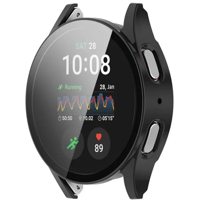 WANLONFENG For Samsung Galaxy Watch7 44mm Watch Case  PC Frame Cover with Tempered Glass Screen Protector - Black - 2