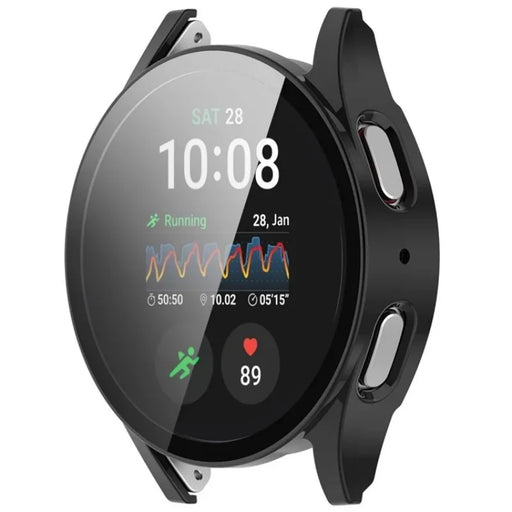 WANLONFENG For Samsung Galaxy Watch7 40mm Watch Case  PC Frame Cover with Tempered Glass Screen Protector - Black - 2