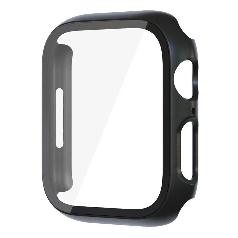Watch Case For Apple Watch Series 3 38mm  /  2 38mm  /  1 38mm Matte Rubberized PC Frame with Tempered Glass Screen Protector - Black - 1