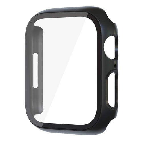 Watch Case For Apple Watch Series 3 38mm  /  2 38mm  /  1 38mm Matte Rubberized PC Frame with Tempered Glass Screen Protector - Black - 1
