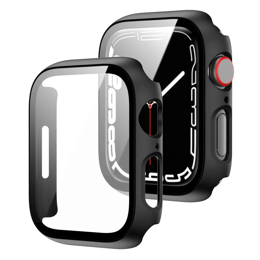 Watch Case For Apple Watch Series 3 38mm  /  2 38mm  /  1 38mm Matte Rubberized PC Frame with Tempered Glass Screen Protector - Black - 2