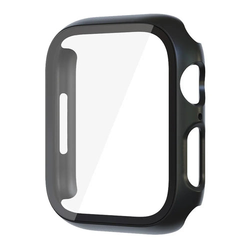 Watch Case For Apple Watch Series 3 42mm  /  2 42mm  /  1 42mm Matte Rubberized PC Frame with Tempered Glass Screen Protector - Black - 1