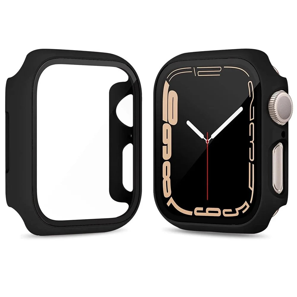 Watch Case For Apple Watch Series 3 42mm  /  2 42mm  /  1 42mm Matte Rubberized PC Frame with Tempered Glass Screen Protector - Black - 3