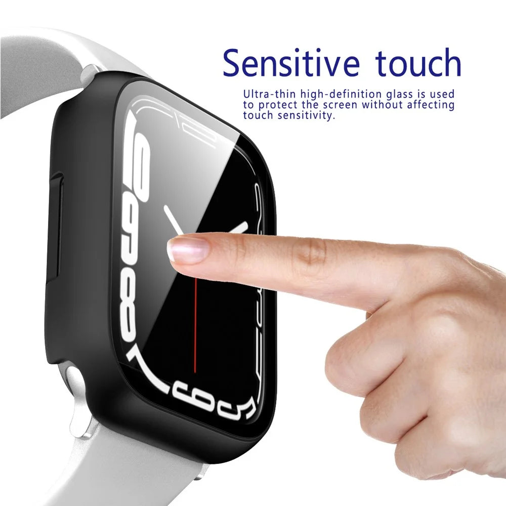 Watch Case For Apple Watch Series 3 42mm  /  2 42mm  /  1 42mm Matte Rubberized PC Frame with Tempered Glass Screen Protector - Black - 4