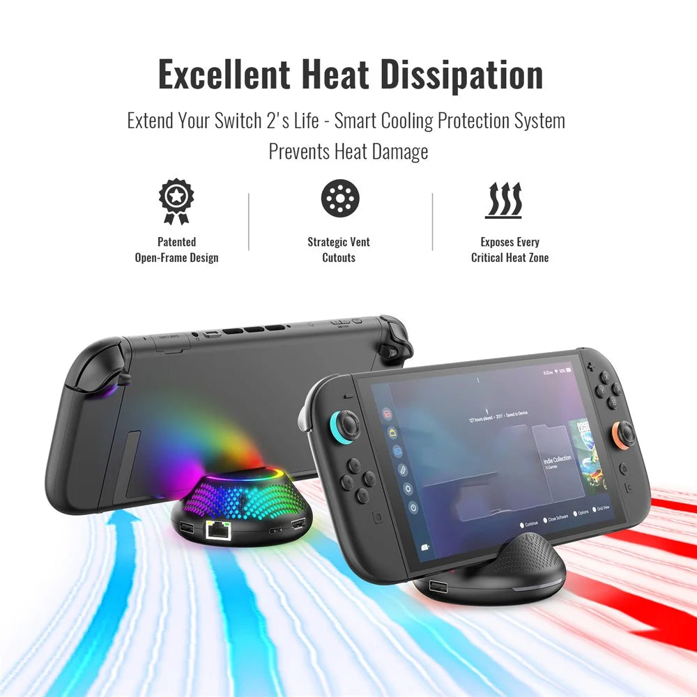 JYS-NS2289 For Nintendo Switch 2 Portable TV Dock Video Converter Stand with Gigabit Ethernet Port and RGB Ambient Light - 5