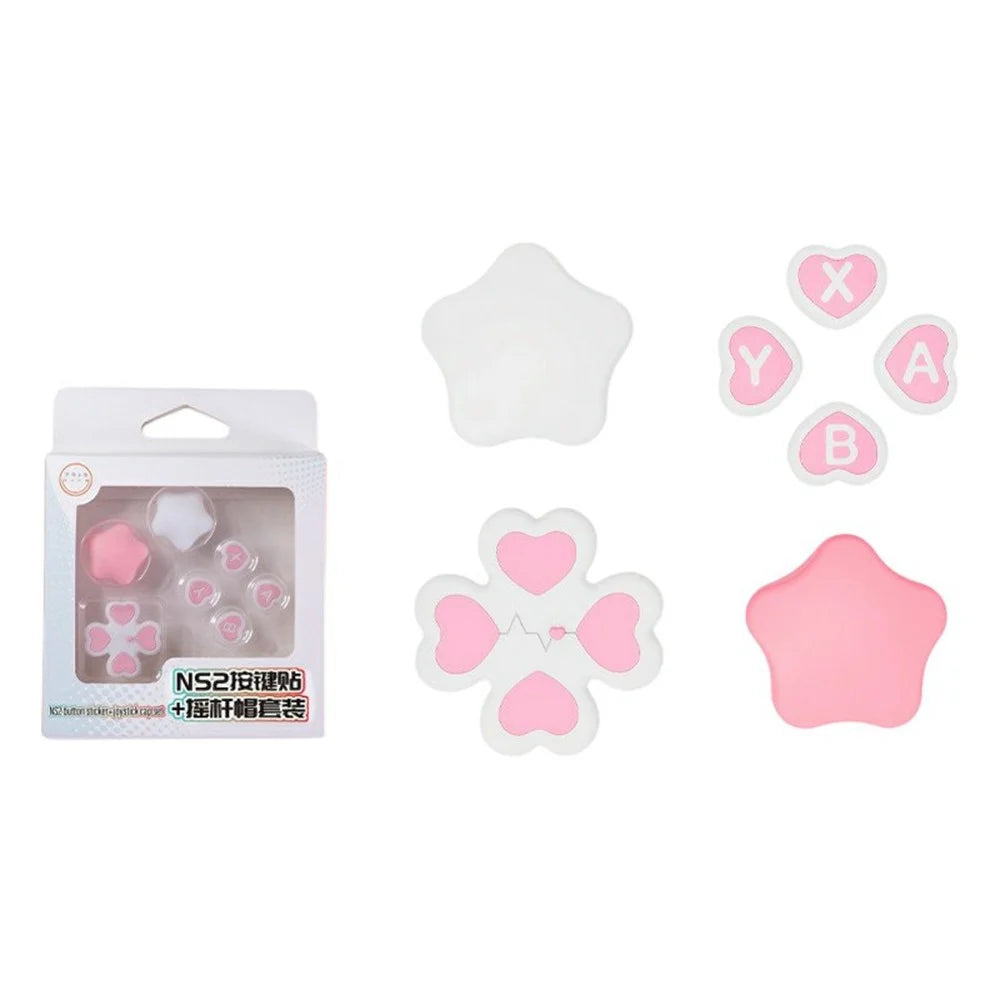 7Pcs / Set For Nintendo Switch 2 Star and Heart Silicone Joystick Caps D-Pad Button ABXY Key Sticker - Pink+White - 1