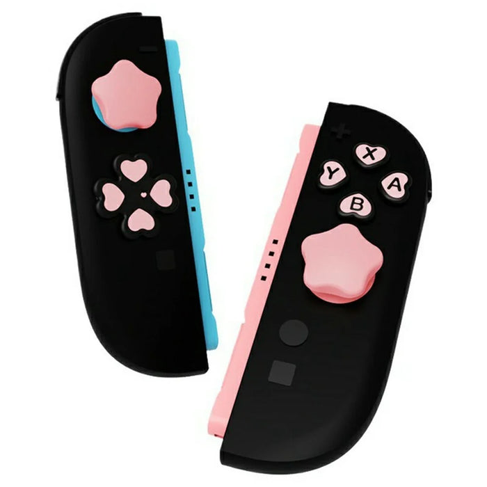 7Pcs / Set For Nintendo Switch 2 Star and Heart Silicone Joystick Caps D-Pad Button ABXY Key Sticker - Pink+White - 2