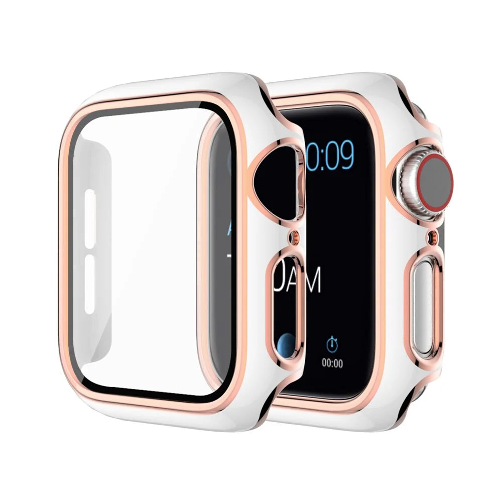 ENKAY HAT PRINCE Electroplating PC Cover + Tempered Glass Watch Protector Cover for Apple Watch Series SE3 / SE2 / SE1 / 6 / 5 / 4 44mm - White / Champagne - 1