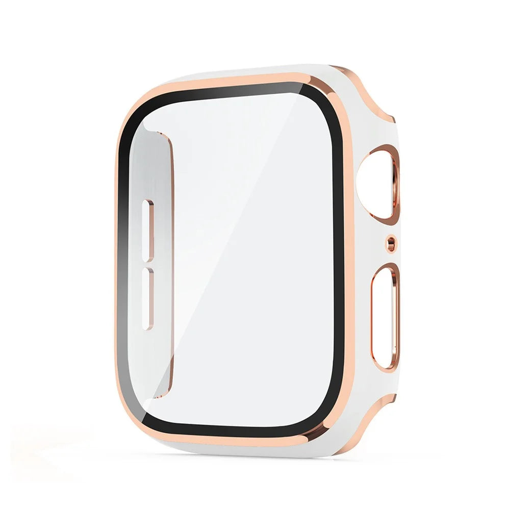 ENKAY HAT PRINCE Electroplating PC Cover + Tempered Glass Watch Protector Cover for Apple Watch Series SE3 / SE2 / SE1 / 6 / 5 / 4 44mm - White / Champagne - 2