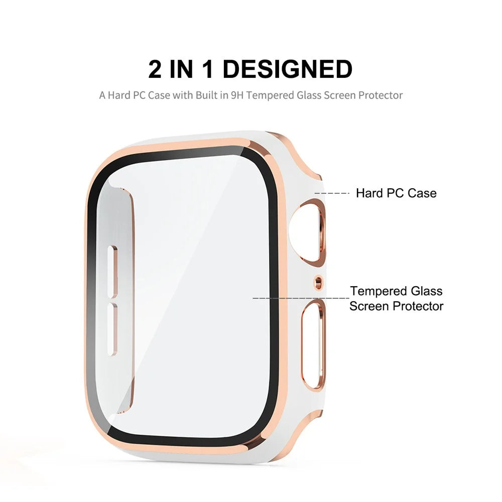 ENKAY HAT PRINCE Electroplating PC Cover + Tempered Glass Watch Protector Cover for Apple Watch Series SE3 / SE2 / SE1 / 6 / 5 / 4 44mm - White / Champagne - 3