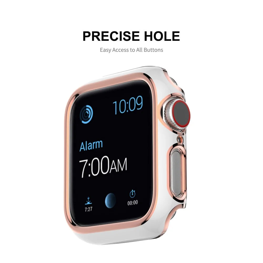 ENKAY HAT PRINCE Electroplating PC Cover + Tempered Glass Watch Protector Cover for Apple Watch Series SE3 / SE2 / SE1 / 6 / 5 / 4 44mm - White / Champagne - 5