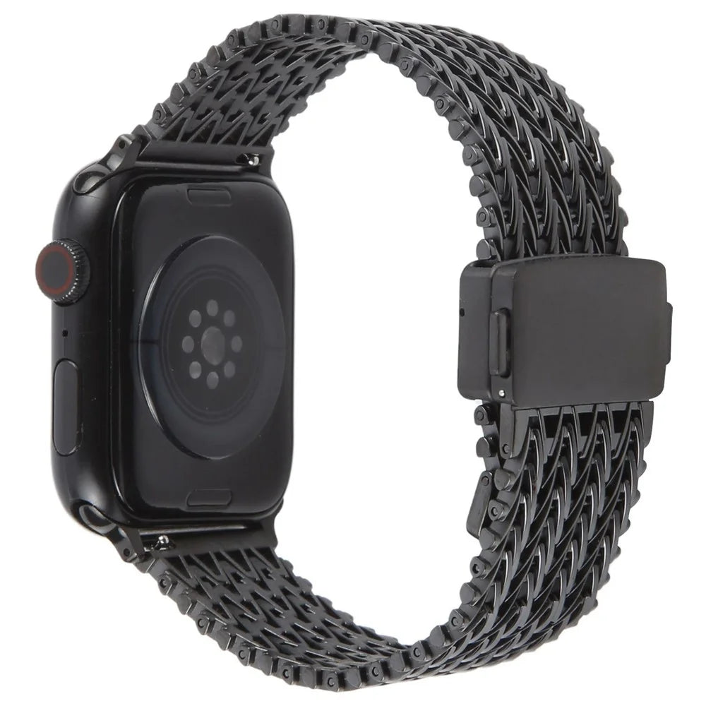 Metal Smartwatch Band for Apple Watch Ultra 3 2 1 49mm / Series 11 10 46mm / 9 8 7 45mm / SE3 SE2 SE 6 5 4 44mm / 3 2 1 42mm Magnetic Buckle Wrist Strap - Black - 1