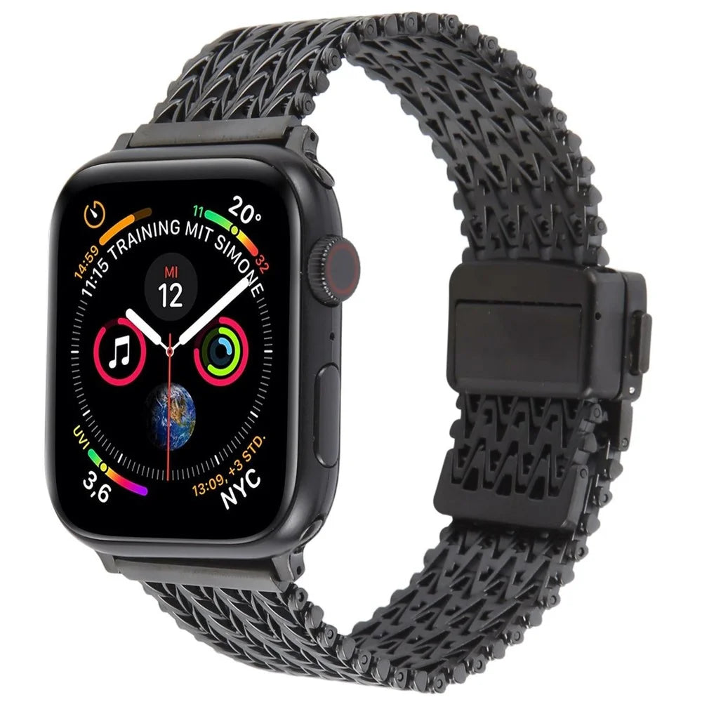 Metal Smartwatch Band for Apple Watch Ultra 3 2 1 49mm / Series 11 10 46mm / 9 8 7 45mm / SE3 SE2 SE 6 5 4 44mm / 3 2 1 42mm Magnetic Buckle Wrist Strap - Black - 2