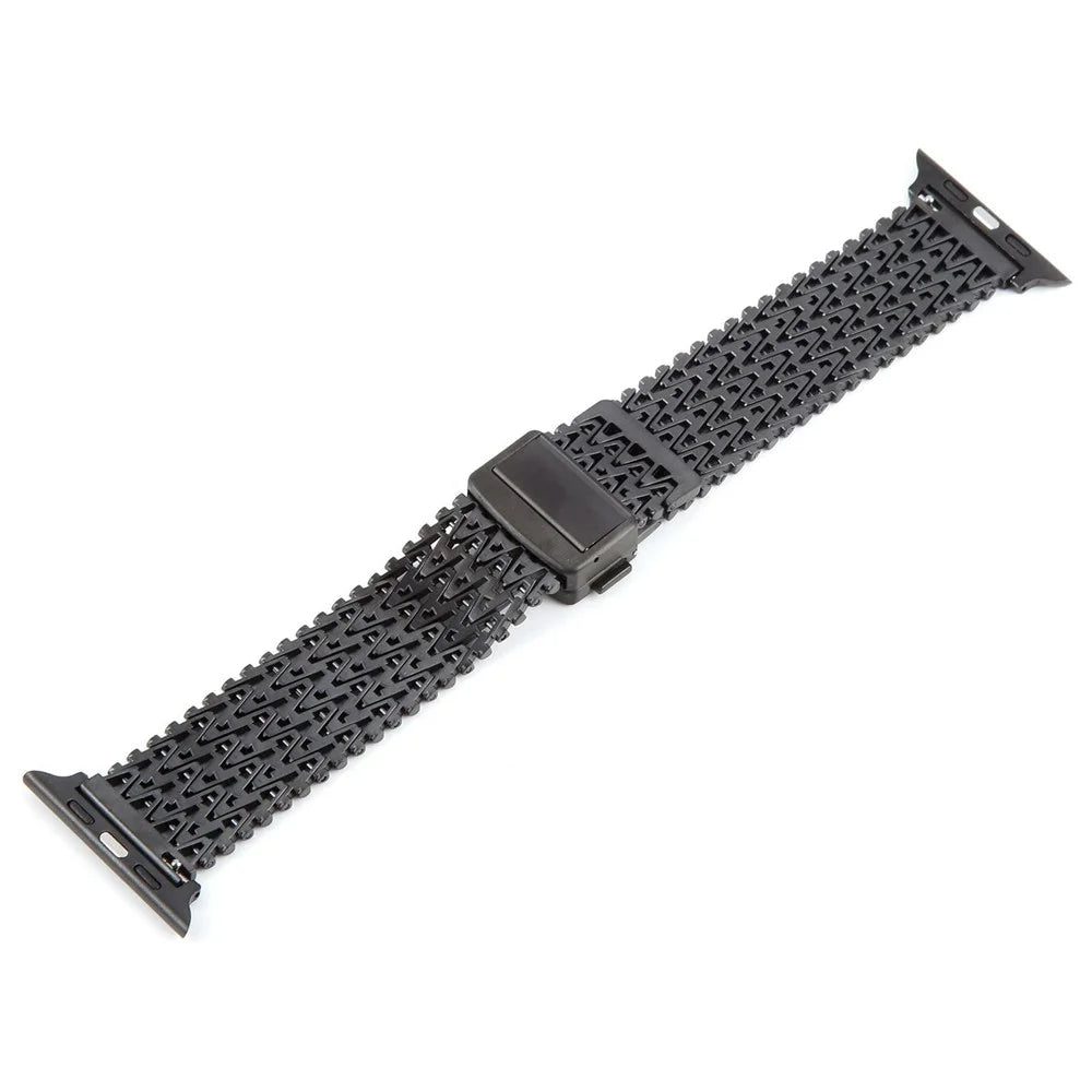 Metal Smartwatch Band for Apple Watch Ultra 3 2 1 49mm / Series 11 10 46mm / 9 8 7 45mm / SE3 SE2 SE 6 5 4 44mm / 3 2 1 42mm Magnetic Buckle Wrist Strap - Black - 4