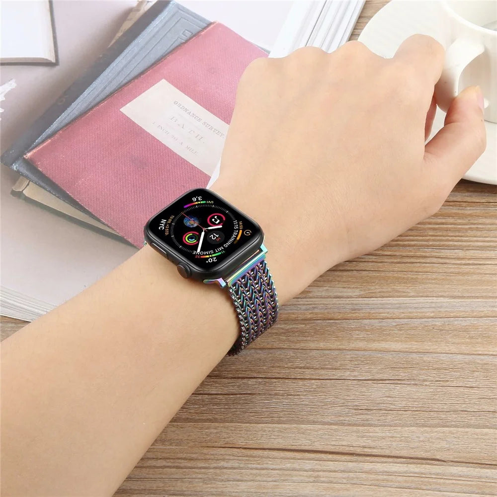 Metal Smartwatch Band for Apple Watch Ultra 3 2 1 49mm / Series 11 10 46mm / 9 8 7 45mm / SE3 SE2 SE 6 5 4 44mm / 3 2 1 42mm Magnetic Buckle Wrist Strap - Black - 5