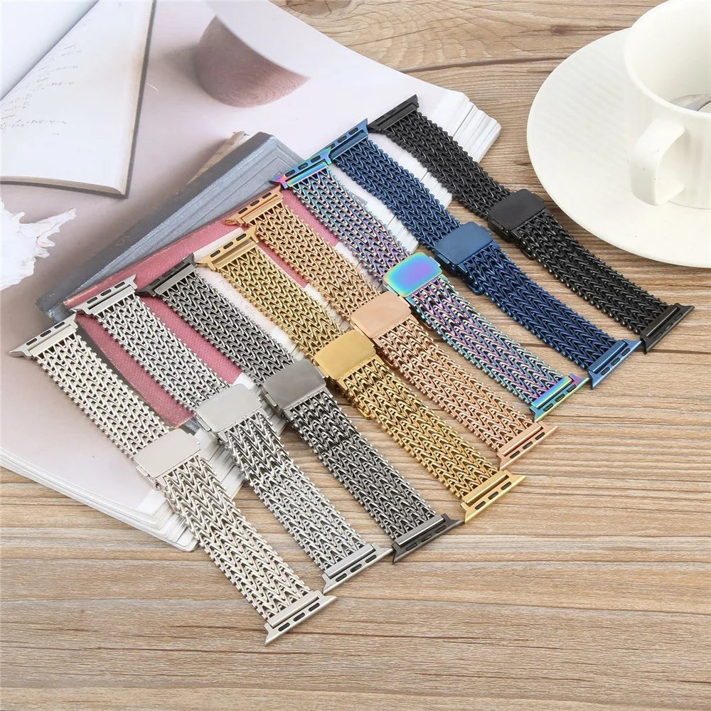 Metal Smartwatch Band for Apple Watch Ultra 3 2 1 49mm / Series 11 10 46mm / 9 8 7 45mm / SE3 SE2 SE 6 5 4 44mm / 3 2 1 42mm Magnetic Buckle Wrist Strap - Black - 6