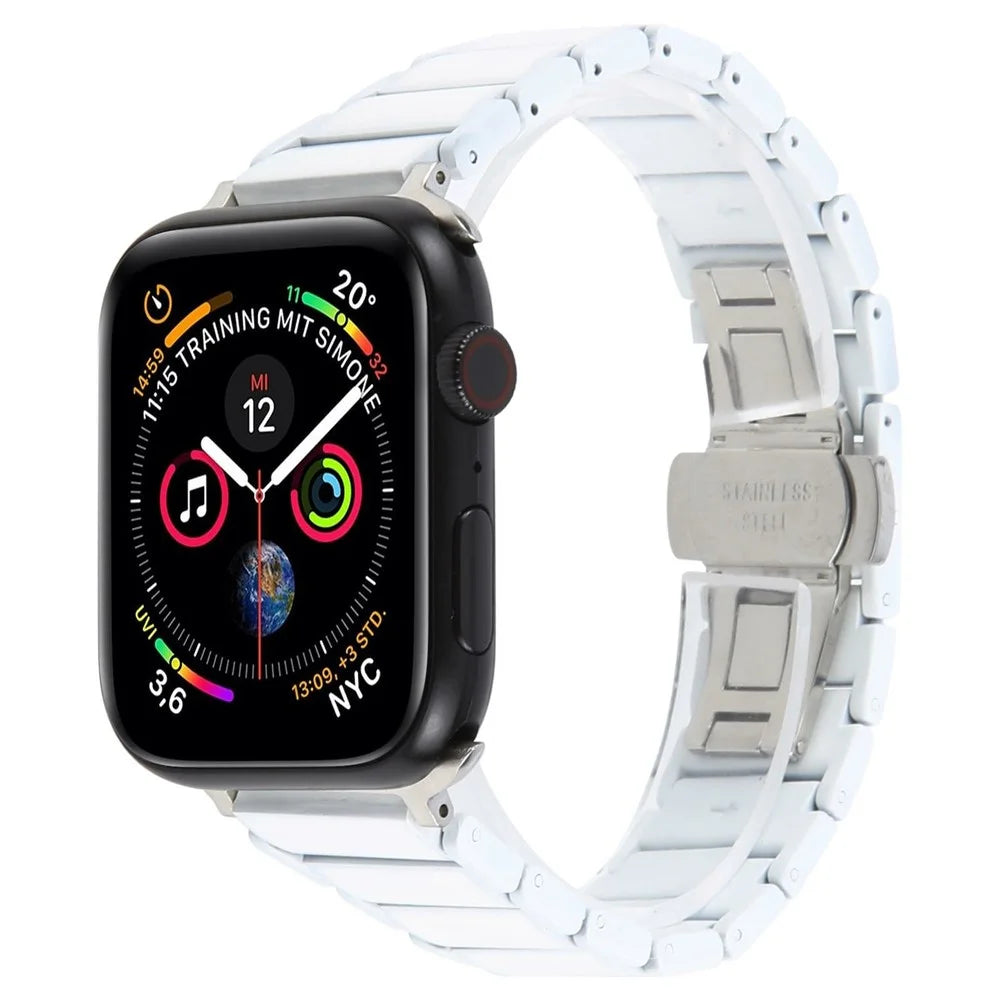 Watch Band for Apple Watch Series 11 10 42mm / 9 8 7 41mm / SE3 SE2 SE 6 5 4 40mm / 3 2 1 38mm Ceramic + Metal 18mm Butterfly Buckle Wrist Strap - White - 2