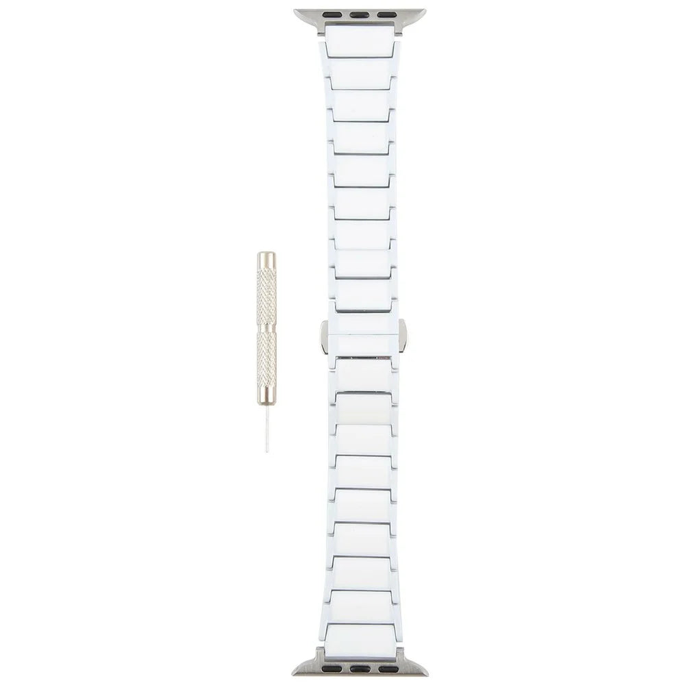 Watch Band for Apple Watch Ultra 3 2 1 49mm / Series 11 10 46mm / 9 8 7 45mm / SE3 SE2 SE 6 5 4 44mm / 3 2 1 42mm Ceramic + Metal 18mm Butterfly Buckle Strap - White - 1