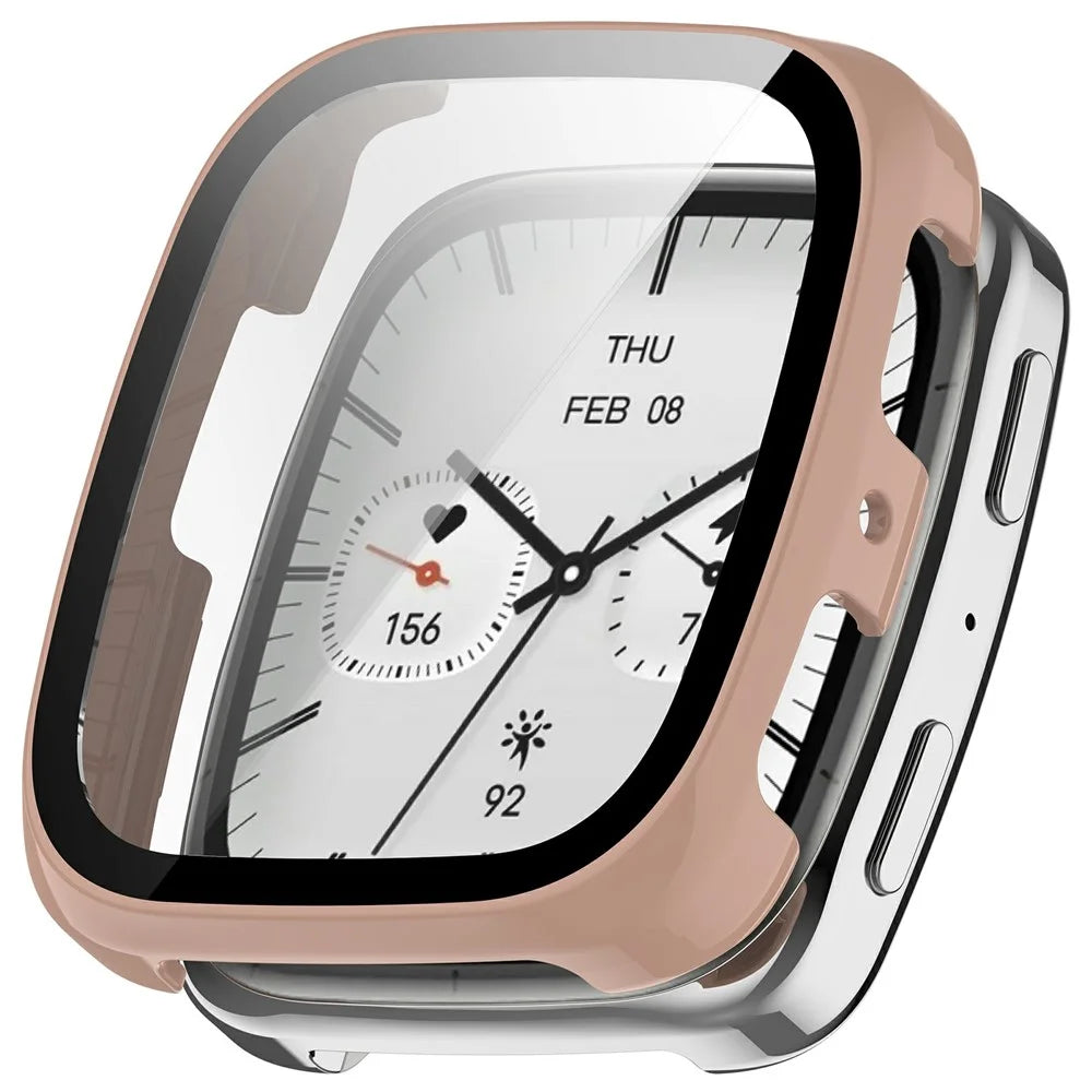 For Huami Amazfit Active 2 Square Hard PC Watch Case with Tempered Glass Screen Film - Pink - 1