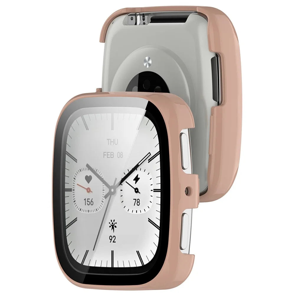 For Huami Amazfit Active 2 Square Hard PC Watch Case with Tempered Glass Screen Film - Pink - 2