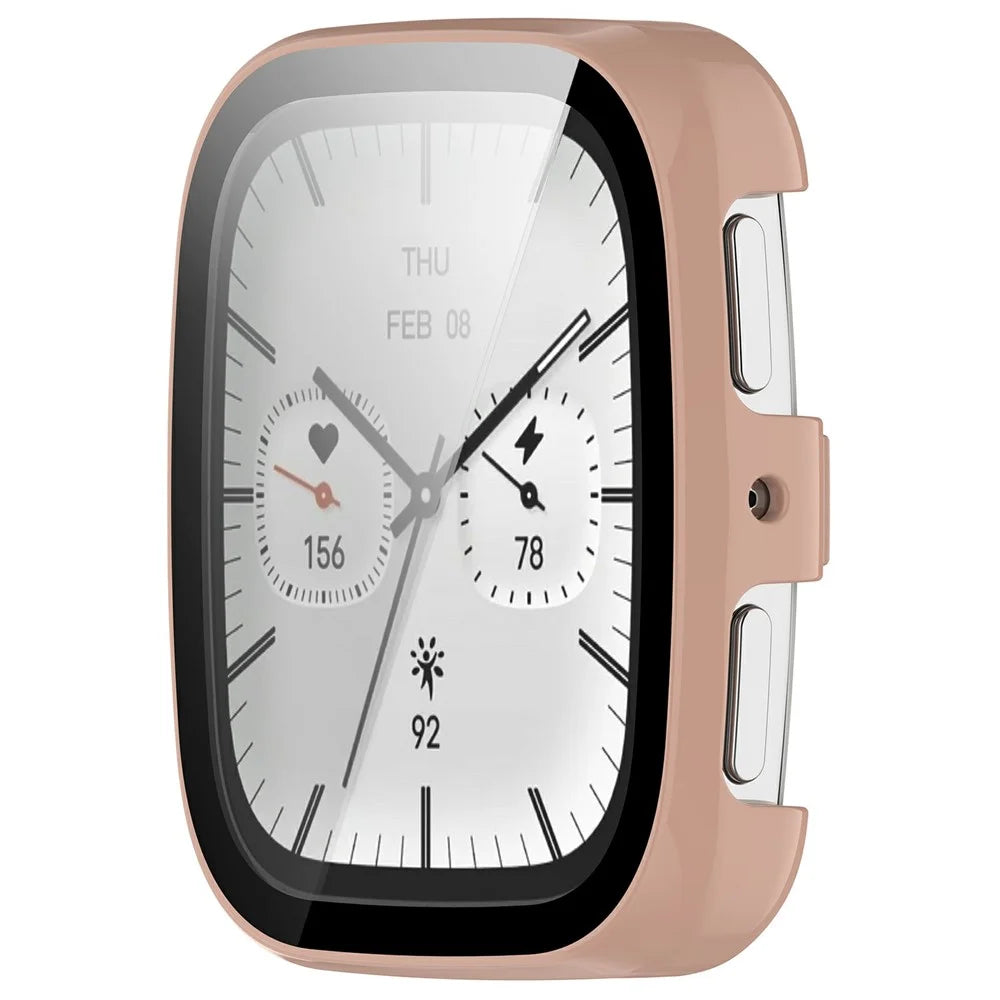 For Huami Amazfit Active 2 Square Hard PC Watch Case with Tempered Glass Screen Film - Pink - 3