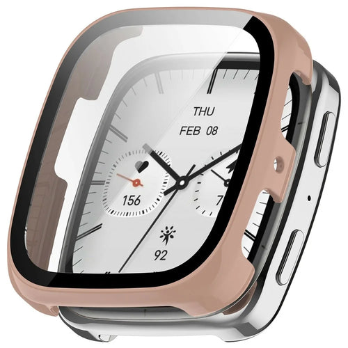 For Huami Amazfit Active 2 Square Hard PC Watch Protective Case with Tempered Glass Film - Pink - 1