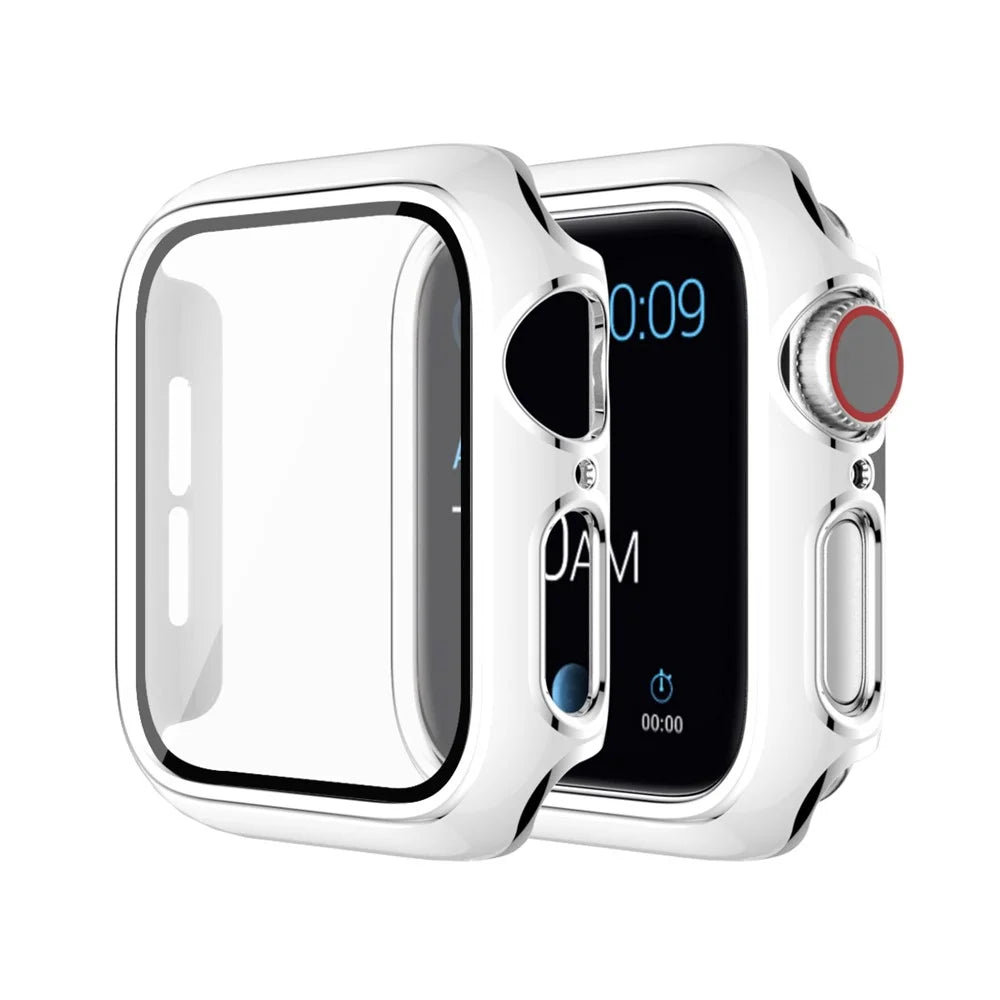 ENKAY HAT PRINCE Electroplating PC Cover + Tempered Glass Watch Protector Set for Watch Series SE3 / SE2 / SE1 /  6 / 5 / 4 40mm - White / Silver - 1