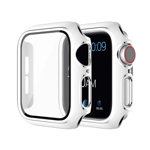 ENKAY HAT PRINCE Electroplating PC Cover + Tempered Glass Watch Protector Set for Watch Series SE3 / SE2 / SE1 /  6 / 5 / 4 40mm - White / Silver - 1