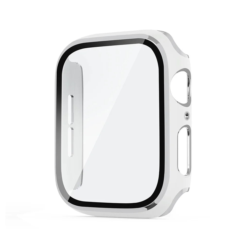 ENKAY HAT PRINCE Electroplating PC Cover + Tempered Glass Watch Protector Set for Watch Series SE3 / SE2 / SE1 /  6 / 5 / 4 40mm - White / Silver - 2