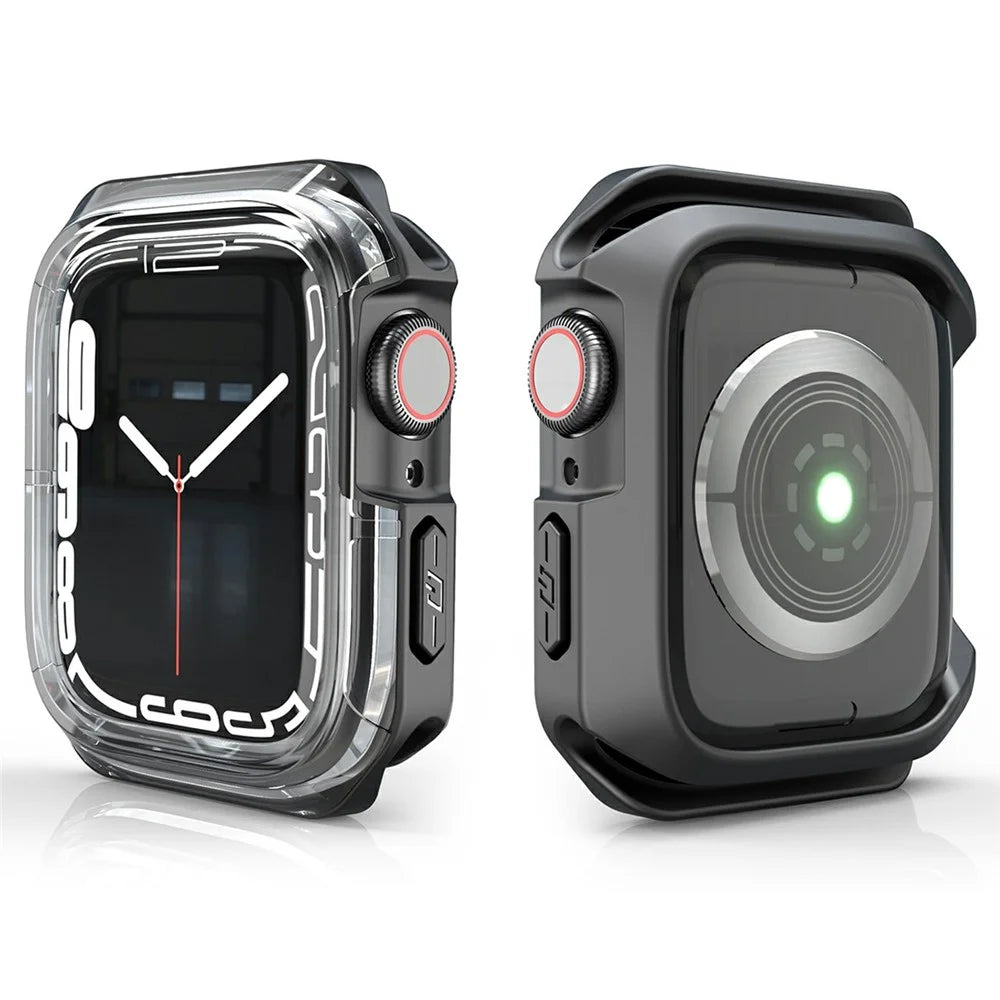 Watch Case for Apple Watch Series 9 / 8 / 7 45mm / SE3 / SE2 / SE1 /  6 / 5 / 4 44mm  Dual Color PC TPU Protective Frame - Transparent+Black - 1