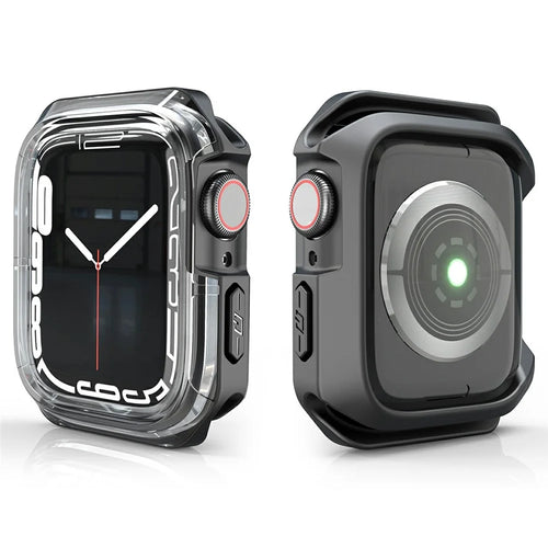 Watch Case for Apple Watch Series 9 / 8 / 7 45mm / SE3 / SE2 / SE1 /  6 / 5 / 4 44mm  Dual Color PC TPU Protective Frame - Transparent+Black - 1