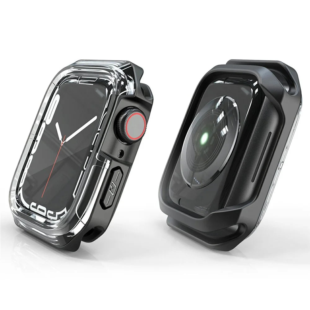 Watch Case for Apple Watch Series 9 / 8 / 7 45mm / SE3 / SE2 / SE1 /  6 / 5 / 4 44mm  Dual Color PC TPU Protective Frame - Transparent+Black - 2