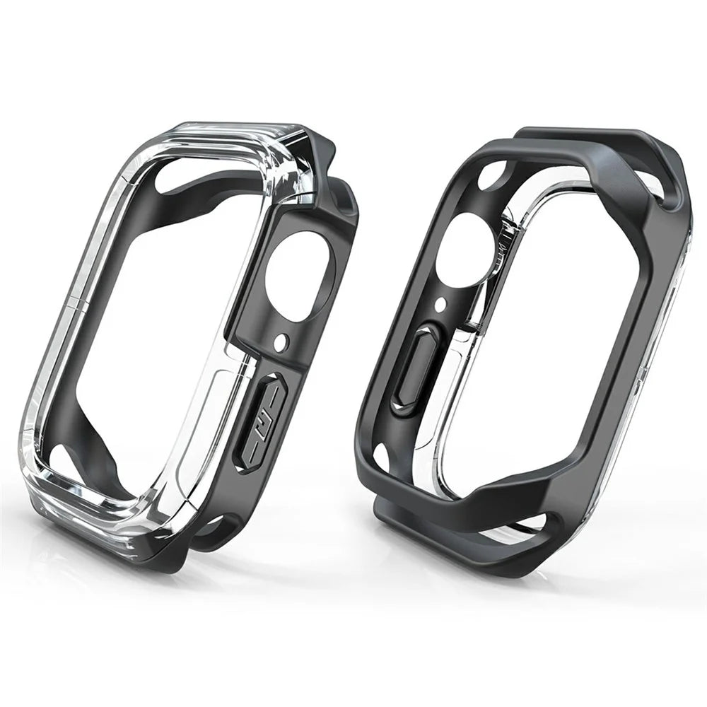 Watch Case for Apple Watch Series 9 / 8 / 7 45mm / SE3 / SE2 / SE1 /  6 / 5 / 4 44mm  Dual Color PC TPU Protective Frame - Transparent+Black - 3