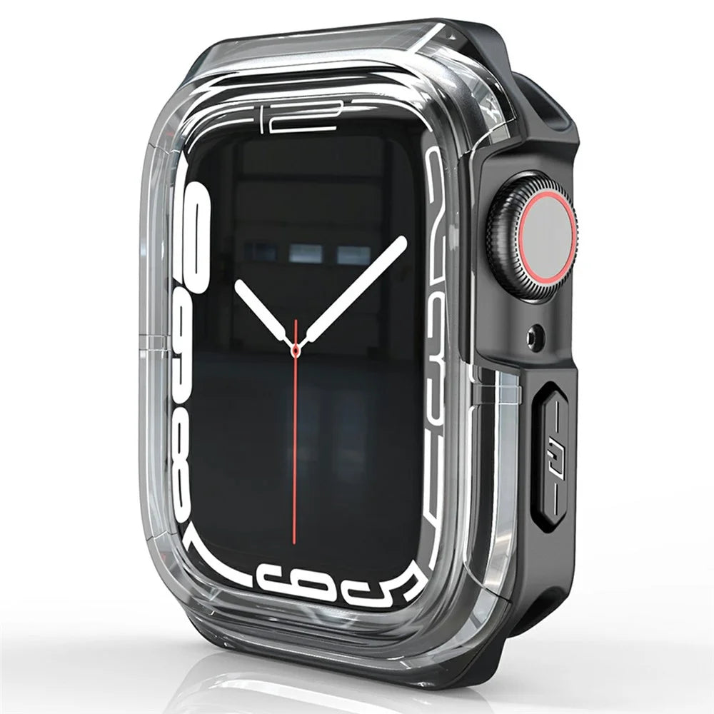 Watch Case for Apple Watch Series 9 / 8 / 7 45mm / SE3 / SE2 / SE1 /  6 / 5 / 4 44mm  Dual Color PC TPU Protective Frame - Transparent+Black - 5