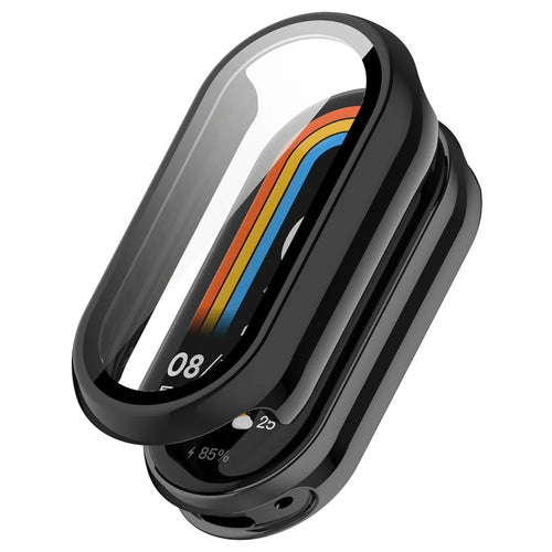 For Xiaomi Smart Band 10 Ceramic / 9 Ceramic / 8 Watch Case PC Frame Cover with Tempered Glass Screen Film - Black - 1