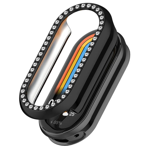For Xiaomi Smart Band 10 / 10 NFC Watch Case Rhinestone Decor Hollow Electroplating PC Watch Cover - Black - 1
