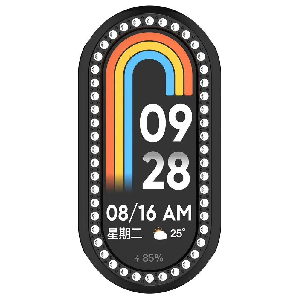 For Xiaomi Smart Band 10 / 10 NFC Watch Case Rhinestone Decor Hollow Electroplating PC Watch Cover - Black - 5