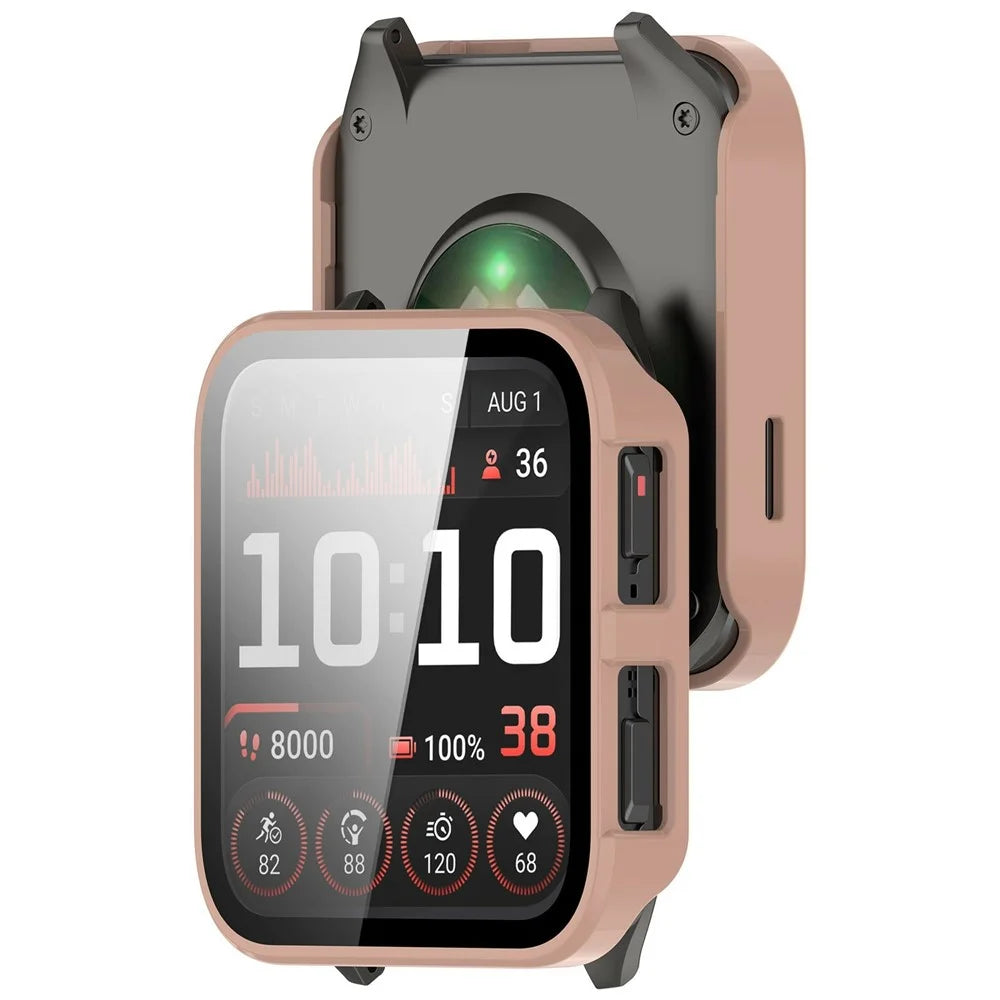 For Garmin Venu X1 Watch Case PC Frame Cover with Tempered Glass Screen Film - Pink - 2