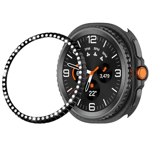 For Samsung Galaxy Watch8 Classic 46mm Watch Bezel Single Row Rhinestone Metal Protective Ring - Electroplated Black - 1