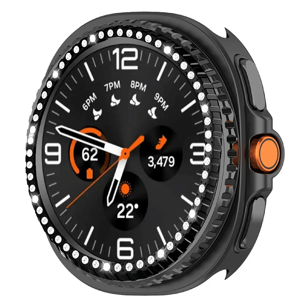 For Samsung Galaxy Watch8 Classic 46mm Watch Bezel Single Row Rhinestone Metal Protective Ring - Electroplated Black - 2