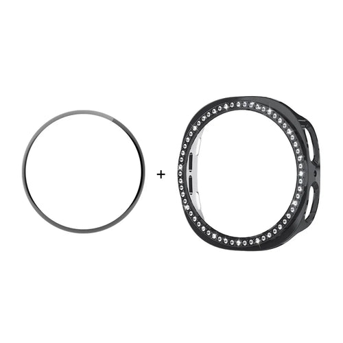 ENKAY HAT PRINCE For Samsung Galaxy Watch8 40mm Case with PMMA Screen Film Rhinestone Decor PC Watch Cover - Black - 1