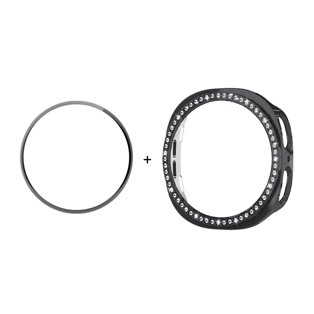 ENKAY HAT PRINCE For Samsung Galaxy Watch8 44mm Case with PMMA Screen Film Rhinestone Decor PC Watch Cover - Black - 1