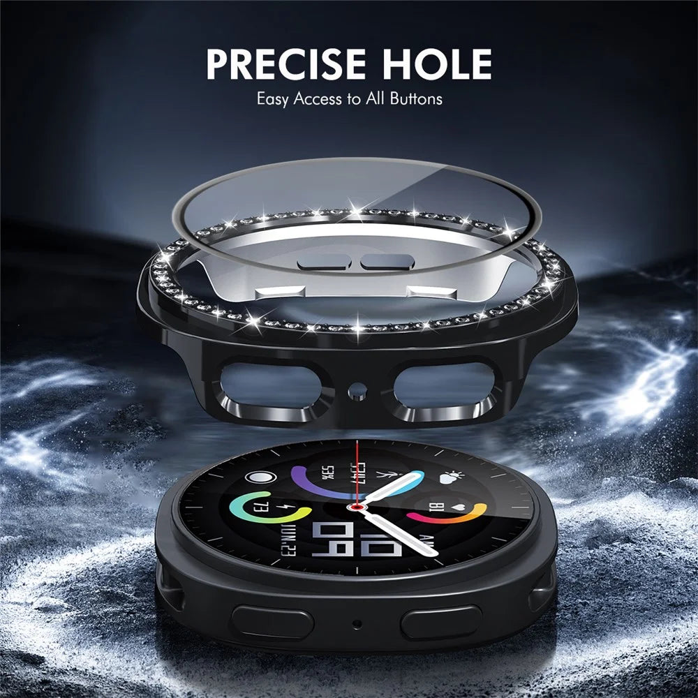 ENKAY HAT PRINCE For Samsung Galaxy Watch8 44mm Case with PMMA Screen Film Rhinestone Decor PC Watch Cover - Black - 5