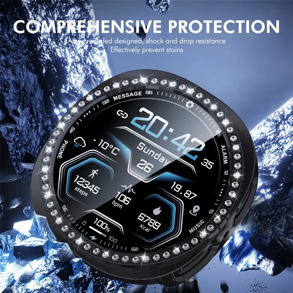 ENKAY HAT PRINCE For Samsung Galaxy Watch8 44mm Case with PMMA Screen Film Rhinestone Decor PC Watch Cover - Black - 6
